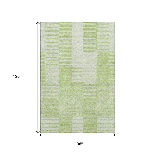 HomeRoots 8' X 10' Artichoke Green Striped Washable Area Rug with UV Protection for Stylish, Easy Care Living 656188