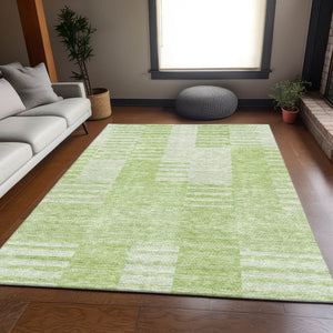 HomeRoots 8' X 10' Artichoke Green Striped Washable Area Rug with UV Protection for Stylish, Easy Care Living 656188