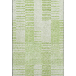 HomeRoots 8' X 10' Artichoke Green Striped Washable Area Rug with UV Protection for Stylish, Easy Care Living 656188
