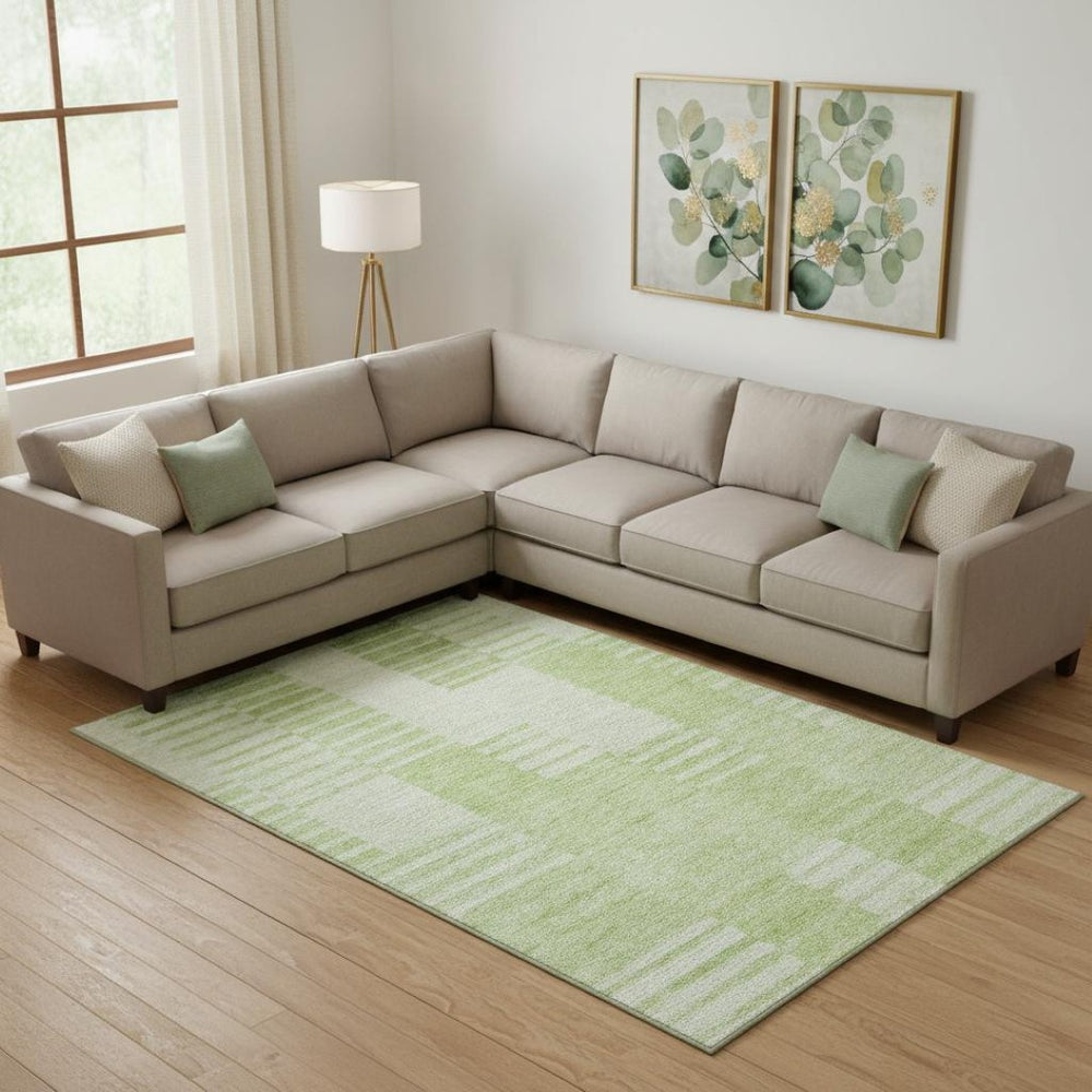 HomeRoots 8' X 10' Artichoke Green Striped Washable Area Rug with UV Protection for Stylish, Easy Care Living 656188