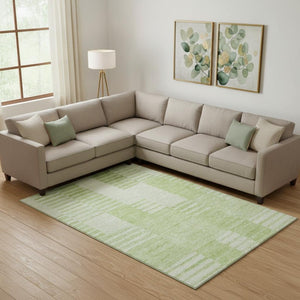 HomeRoots 8' X 10' Artichoke Green Striped Washable Area Rug with UV Protection for Stylish, Easy Care Living 656188