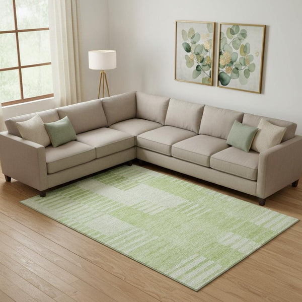 HomeRoots 8' X 10' Artichoke Green Striped Washable Area Rug with UV Protection for Stylish, Easy Care Living 656188