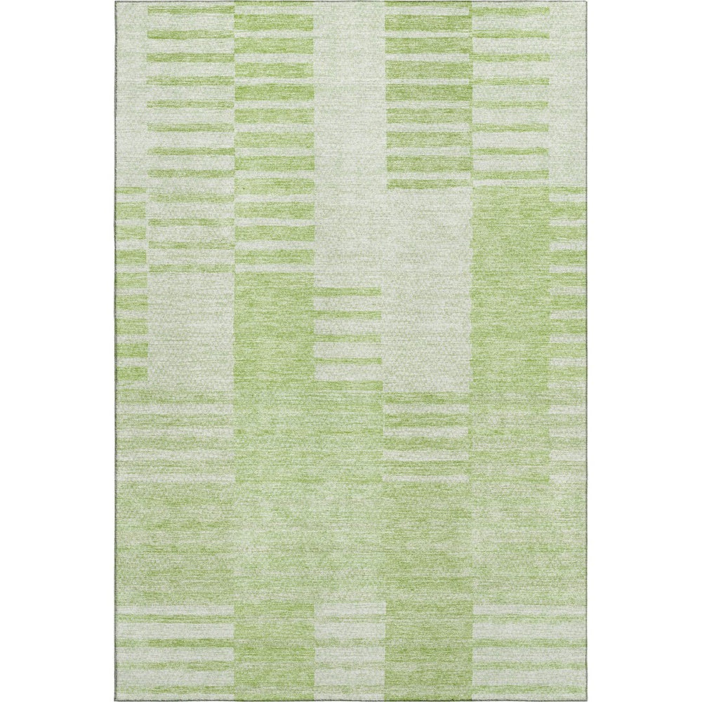 HomeRoots 9' X 12' Artichoke Green & Ivory Striped Washable Area Rug - Stain Resistant with UV Defense! 656189