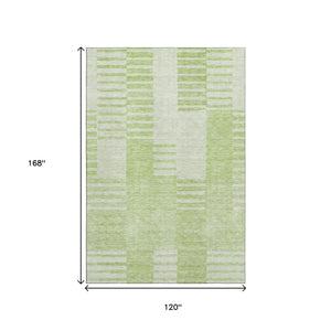 HomeRoots 10' Artichoke Green & Ivory Striped Washable Area Rug - Durable, Stain-Resistant, UV-Protected Comfort 656190