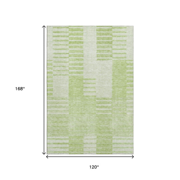 HomeRoots 10' Artichoke Green & Ivory Striped Washable Area Rug - Durable, Stain-Resistant, UV-Protected Comfort 656190