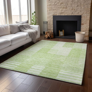 HomeRoots 10' Artichoke Green & Ivory Striped Washable Area Rug - Durable, Stain-Resistant, UV-Protected Comfort 656190