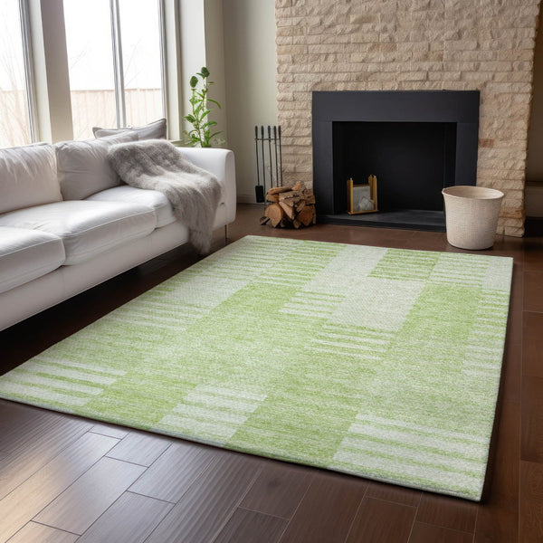 HomeRoots 10' Artichoke Green & Ivory Striped Washable Area Rug - Durable, Stain-Resistant, UV-Protected Comfort 656190