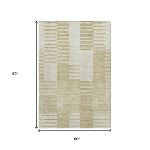 HomeRoots 5' X 8' Beige And Ivory Striped Washable Area Rug – Stain-Resistant, UV-Protected, Durable & Stylish 656192