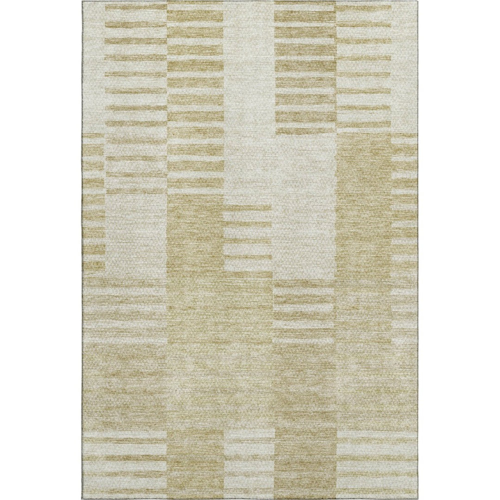 HomeRoots 5' X 8' Beige And Ivory Striped Washable Area Rug – Stain-Resistant, UV-Protected, Durable & Stylish 656192