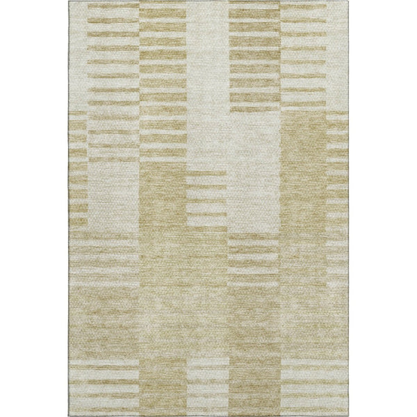 HomeRoots 5' X 8' Beige And Ivory Striped Washable Area Rug – Stain-Resistant, UV-Protected, Durable & Stylish 656192