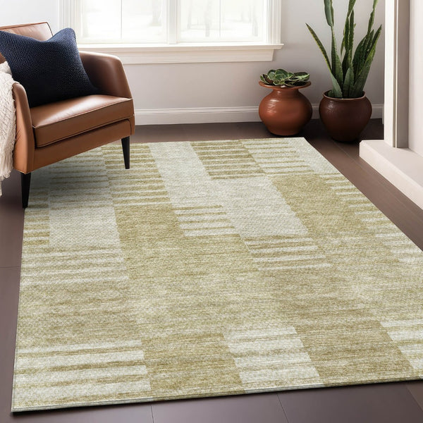 HomeRoots 5' X 8' Beige And Ivory Striped Washable Area Rug – Stain-Resistant, UV-Protected, Durable & Stylish 656192