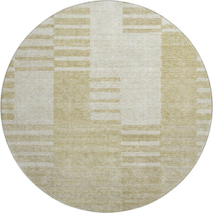 HomeRoots 8' Washable Beige and Ivory Striped Round Rug with UV Protection for Stylish, Easy Care Living Spaces 656193