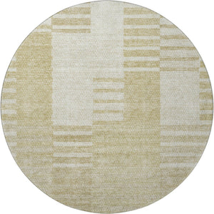 HomeRoots 8' Washable Beige and Ivory Striped Round Rug with UV Protection for Stylish, Easy Care Living Spaces 656193