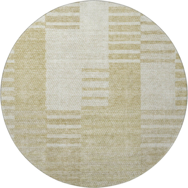 HomeRoots 8' Washable Beige and Ivory Striped Round Rug with UV Protection for Stylish, Easy Care Living Spaces 656193