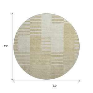HomeRoots 8' Washable Beige and Ivory Striped Round Rug with UV Protection for Stylish, Easy Care Living Spaces 656193