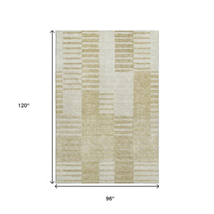HomeRoots 8' X 10' Striped Beige and Ivory Washable Area Rug with UV Protection for Stylish, Easy Living 656194