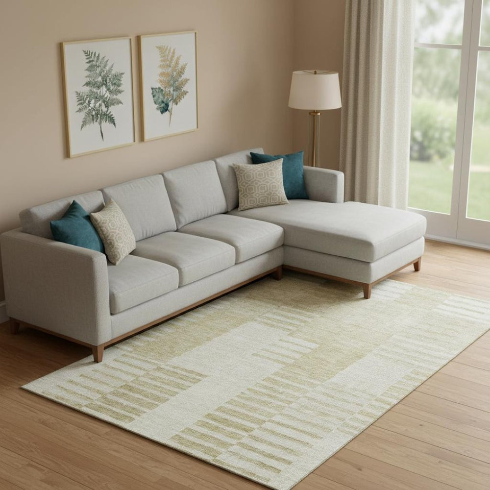 HomeRoots 8' X 10' Striped Beige and Ivory Washable Area Rug with UV Protection for Stylish, Easy Living 656194
