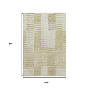 HomeRoots 9' X 12' Beige and Ivory Striped Washable Area Rug - Durable, Stylish, UV-Protected for Everyday Use 656195