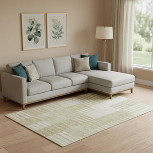 HomeRoots 9' X 12' Beige and Ivory Striped Washable Area Rug - Durable, Stylish, UV-Protected for Everyday Use 656195