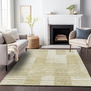 HomeRoots 9' X 12' Beige and Ivory Striped Washable Area Rug - Durable, Stylish, UV-Protected for Everyday Use 656195