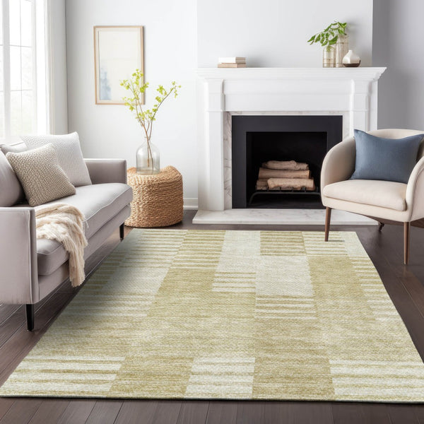 HomeRoots 9' X 12' Beige and Ivory Striped Washable Area Rug - Durable, Stylish, UV-Protected for Everyday Use 656195