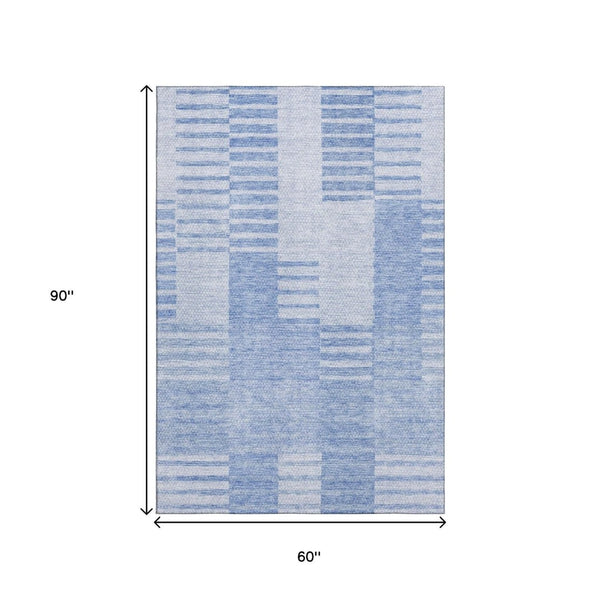 HomeRoots 5' X 8' Blue and Ivory Striped Washable Area Rug - Durable, Stain Resistant, UV Protected Charm! 656198
