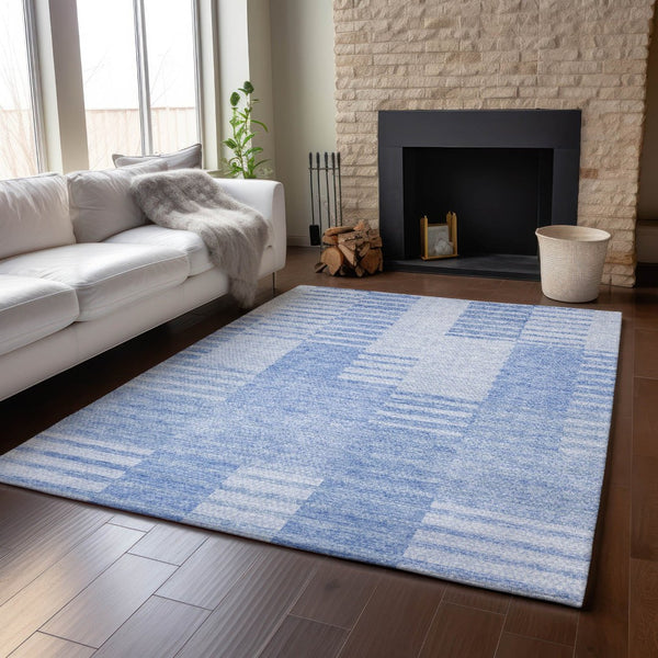 HomeRoots 5' X 8' Blue and Ivory Striped Washable Area Rug - Durable, Stain Resistant, UV Protected Charm! 656198