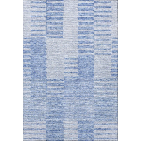 HomeRoots 5' X 8' Blue and Ivory Striped Washable Area Rug - Durable, Stain Resistant, UV Protected Charm! 656198