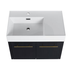 English Elm 30 Inch Wall-Mounted Bathroom Vanity Set With Left Basin Sink, Storage Rack & Modern Design W999S00368