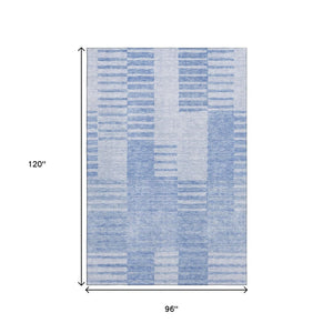 HomeRoots 8' X 10' Blue and Ivory Striped Washable Area Rug – Stain-Resistant, UV Protected, Coastal Style! 656200