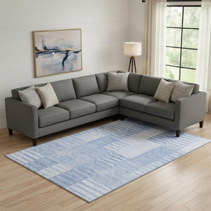 HomeRoots 8' X 10' Blue and Ivory Striped Washable Area Rug – Stain-Resistant, UV Protected, Coastal Style! 656200