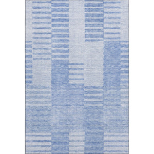 HomeRoots 8' X 10' Blue and Ivory Striped Washable Area Rug – Stain-Resistant, UV Protected, Coastal Style! 656200