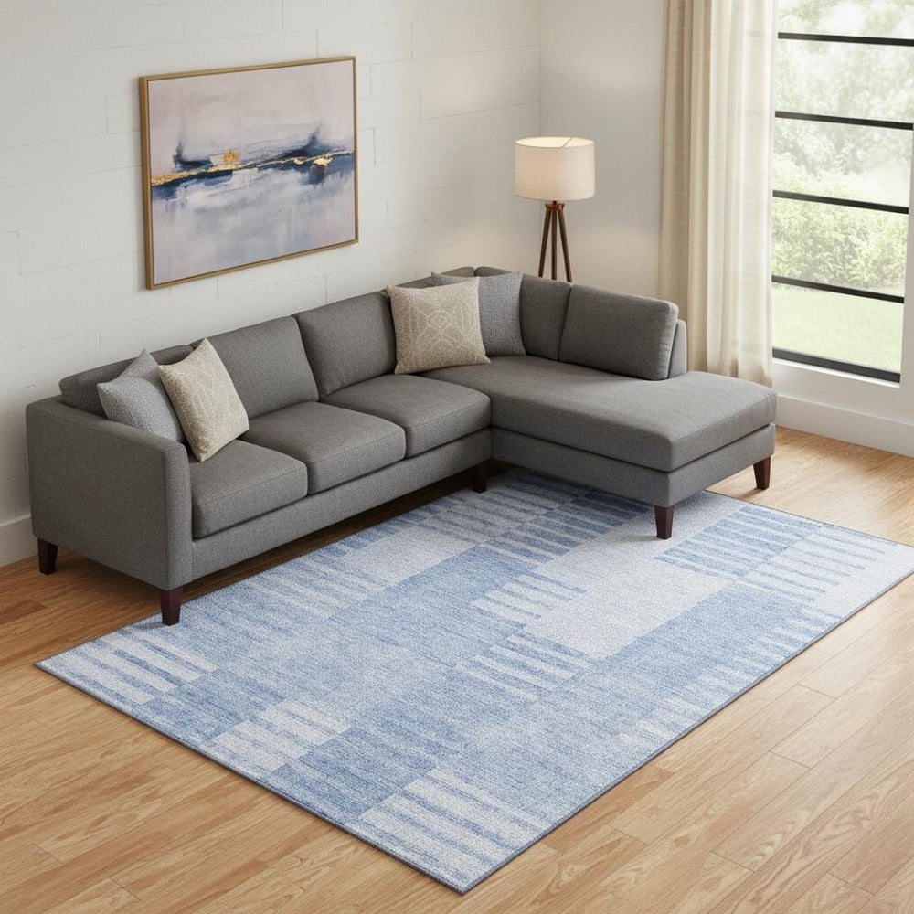 HomeRoots 9' X 12' Blue and Ivory Striped Washable Area Rug – UV Protected, Durable, and Stylish for Every Home 656201