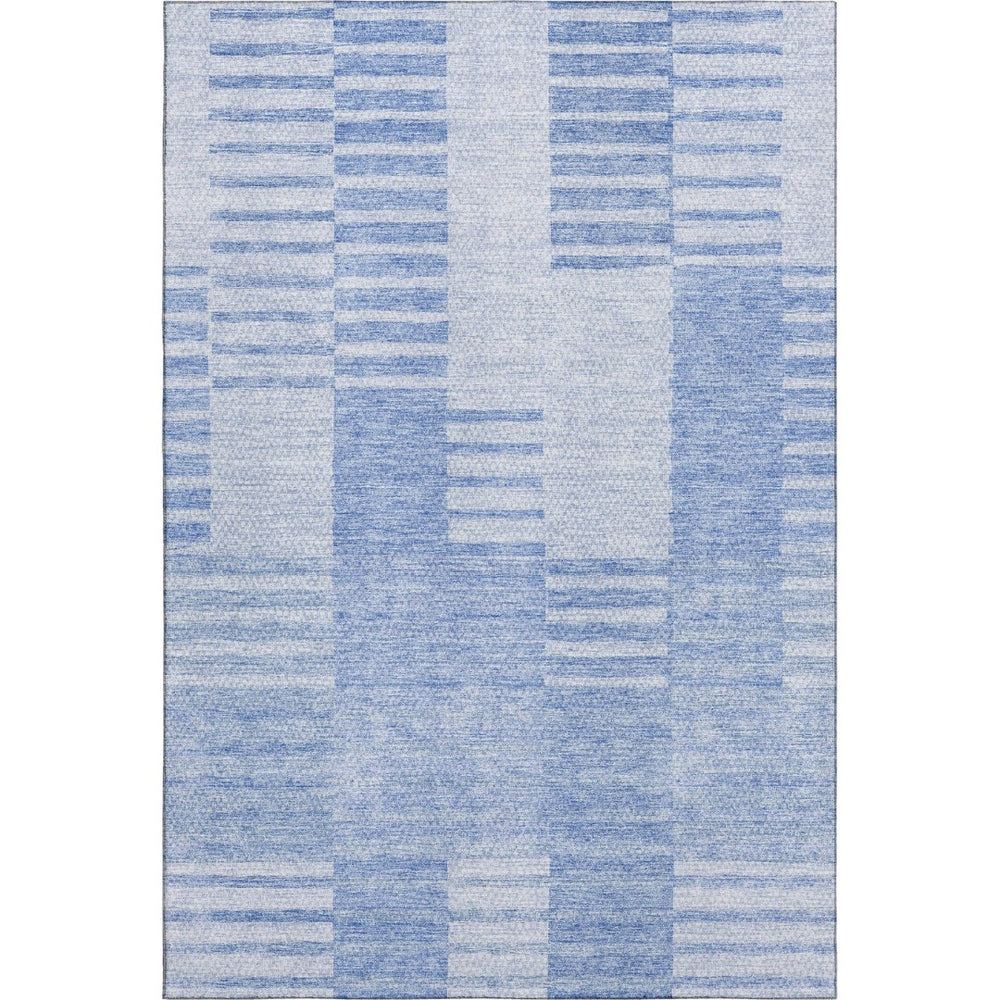 HomeRoots 9' X 12' Blue and Ivory Striped Washable Area Rug – UV Protected, Durable, and Stylish for Every Home 656201