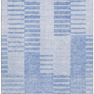 HomeRoots 10' Blue and Ivory Striped Washable Area Rug with UV Protection - Perfect for High-Traffic Spaces! 656202