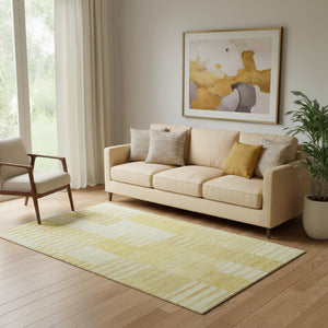 HomeRoots 5' X 8' Stylish Amber & Ivory Striped Washable Area Rug - UV Protected, Stain-Resistant & Durable 656204