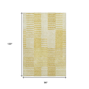 HomeRoots 8' X 10' Amber and Ivory Striped Washable Area Rug - Stain Resistant, UV Protected, Easy Care Design 656206