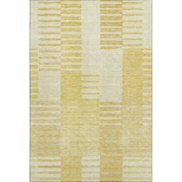 HomeRoots 8' X 10' Amber and Ivory Striped Washable Area Rug - Stain Resistant, UV Protected, Easy Care Design 656206