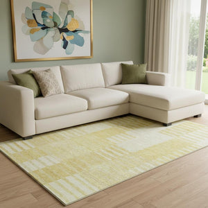HomeRoots 8' X 10' Amber and Ivory Striped Washable Area Rug - Stain Resistant, UV Protected, Easy Care Design 656206