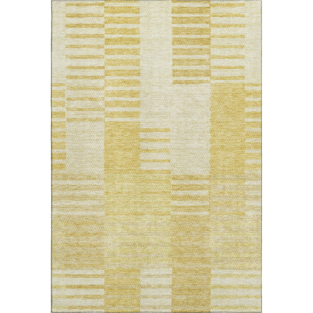 HomeRoots 9' X 12' Amber and Ivory Striped Washable Area Rug – Durable, Stain-Resistant, UV Protected Elegance 656207