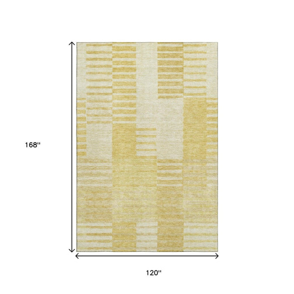 HomeRoots 10' Amber & Ivory Striped Washable Area Rug - UV Protected, Durable, Stylish for Family Spaces & Patios 656208