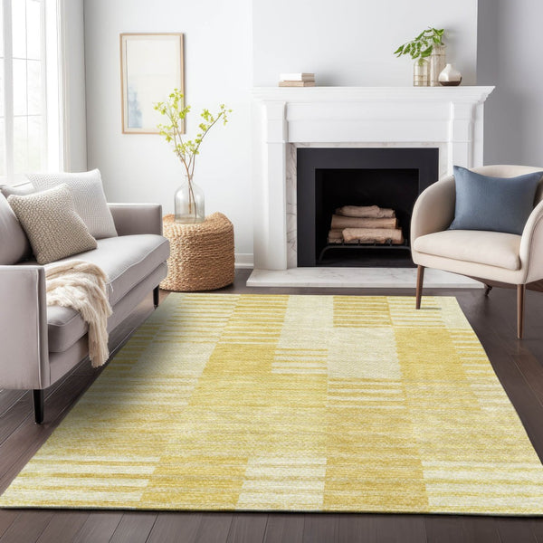 HomeRoots 10' Amber & Ivory Striped Washable Area Rug - UV Protected, Durable, Stylish for Family Spaces & Patios 656208