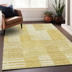 HomeRoots 10' Amber & Ivory Striped Washable Area Rug - UV Protected, Durable, Stylish for Family Spaces & Patios 656208