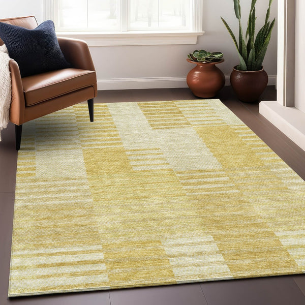 HomeRoots 10' Amber & Ivory Striped Washable Area Rug - UV Protected, Durable, Stylish for Family Spaces & Patios 656208
