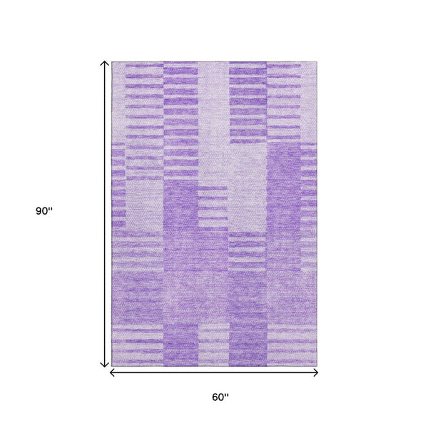 HomeRoots 5' X 8' Stylish Lavender & Ivory Striped Area Rug - Washable, UV Protected, and Stain Resistant! 656210