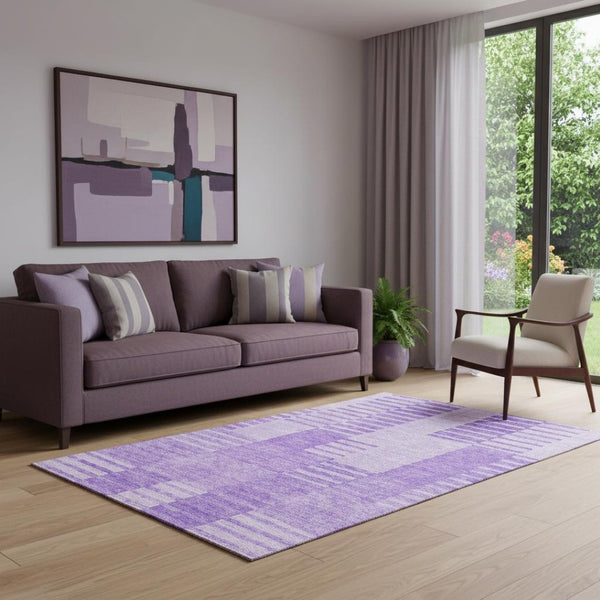 HomeRoots 5' X 8' Stylish Lavender & Ivory Striped Area Rug - Washable, UV Protected, and Stain Resistant! 656210