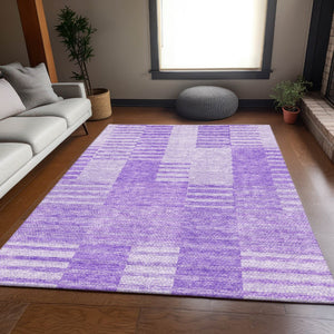 HomeRoots 5' X 8' Stylish Lavender & Ivory Striped Area Rug - Washable, UV Protected, and Stain Resistant! 656210