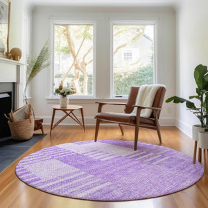 HomeRoots 8' Lavender Striped Round Rug - Washable, UV-Protected, Durable Polyester for Family Spaces & Style 656211