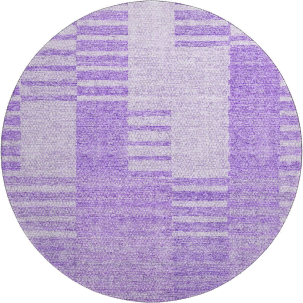 HomeRoots 8' Lavender Striped Round Rug - Washable, UV-Protected, Durable Polyester for Family Spaces & Style 656211
