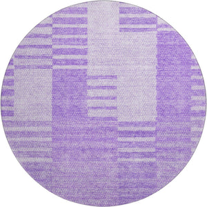 HomeRoots 8' Lavender Striped Round Rug - Washable, UV-Protected, Durable Polyester for Family Spaces & Style 656211